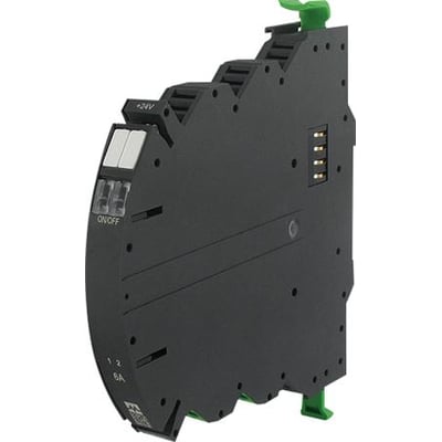 Murrelektronik MICO Pro, 2-kanals, 4A 24V DC strømbeskyttelseskredsløb med ON/OFF knapper og tydelig mærkning.