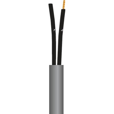 Fleksibel 2X1 Y-JZ-602 kabel med sort isolering og grå yderkappe, med synlige kobberledere for enden.