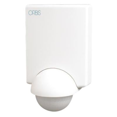 Orbis Proximat bevægelsessensor i hvid plast med 240° synsfelt, vist forfra med logoet synligt.