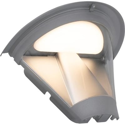 Gråt Pave Wall Top-vægarmatur fra Hide-a-lite set skråt forfra med lysende, opalhvide flader.