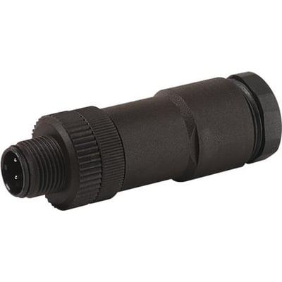 Murrelektronik M12 han stik, lige, 4-polet, A-kodet med skrue terminaler og sort plast kabinet, ideel til 2,1-5 mm kabeldiameter.