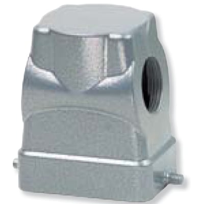 Procon B10 stikhus i pulverlakeret aluminium, 56 mm høj, med M20 side forskruning og langsgående låsebøjle.