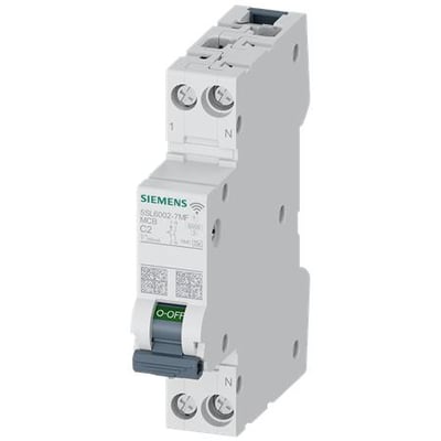 Siemens miniatureafbryder 5SL6 COM med målefunktion og kommunikation, 230V, 6kA, 1+N, C2, 2A, hvid.