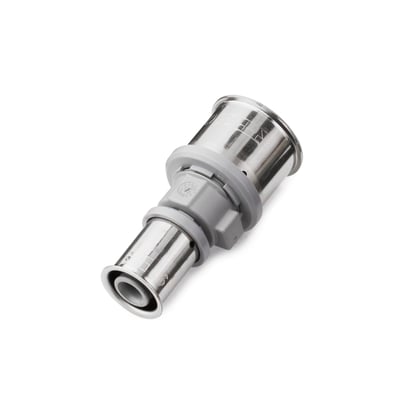 Roth 26 x 16 mm KU-samlemuffe i metal og grå plast, designet til alu-laserplus presfittings.