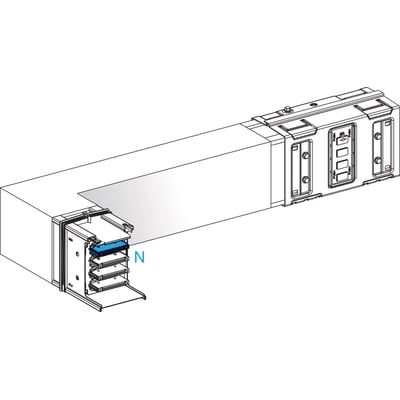 Schneider Electric Canalis vinkel 630A flad på mål, model KSA630DLL42A, vist i en teknisk tegning med fokus på monteringsdetaljer.