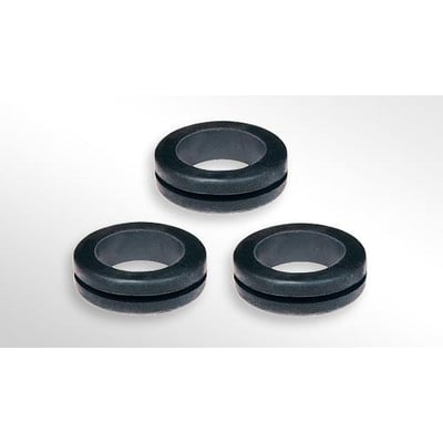 Tre sorte neopren gummityller, type DA, med dimensionerne 200/280/15, placeret på en lysgrå baggrund.