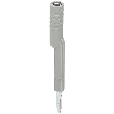 Schneider Electric testadapter 4MM til Linergy TR klemrækker i grå plast med rillet greb og en spids ende.