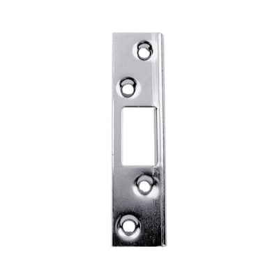 Assa Abloy slutblik til kasseløsning med kromfinish, rektangulær åbning og fire skruehuller, set forfra.