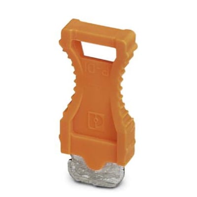 Detaljeret billede af et orange Phoenix Contact P-DI skillestik, der viser den skridsikre overflade og monteringsmekanisme.
