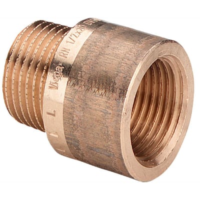 Detaljebillede af Viega haneforlænger i rødgods, viser 3/4" indvendigt Rp-gevind og 20 mm længde.