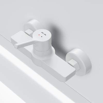 AM.PM X-Joy S brusearmatur i mat hvid messing med 1-grebs betjening monteret på væg.