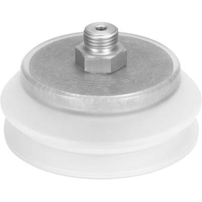 Festo vakuumsuger VASB-125-3/8-SI-B med 125 mm diameter og en 25 mm højdekompensator i en hvidlig gummimateriale.