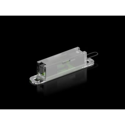 Rittal CMC III access sensor VX i gennemsigtig plastholder med metalmonteringsøjer og sort kabel.