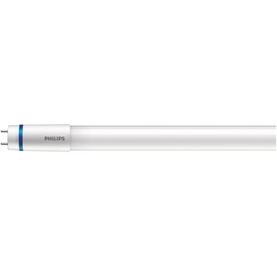 Philips Master LED T8-lysrør på 1500 mm, hvidt og set vandret med Philips-logo og stikben i den ene ende.
