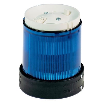 Schneider Electric Harmony XVB fast blå lysenhed med riflet, cylindrisk kuppel, hvid top og sort sokkel, 70 mm.
