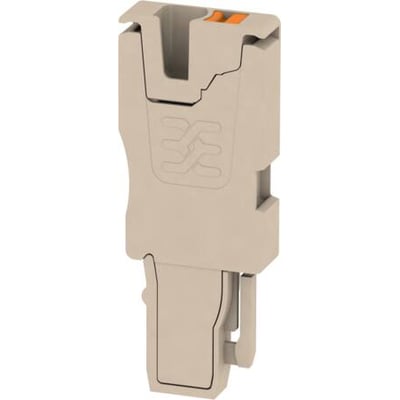 Weidmüller stik APG 2.5/1 i beige, med synlige orange PUSH IN terminaler og Wemid materiale.