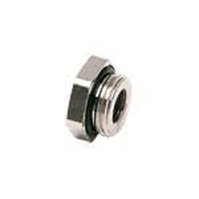 Legris nippelmuffe fra Parker, 1/2" til 1/4", fremstillet af forniklet messing med synlig pakning.
