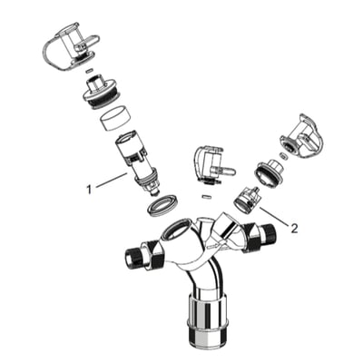 Eksploderet tegning af Resideo Braukmann TBS BA295S kontraventilindsats, viser alle dele af 1" udskiftelig ventil.