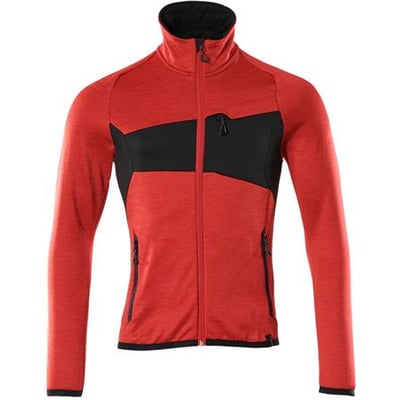 Mascot fleecetrøje i signalrød og sort, størrelse 3XL, med lynlås og reflekseffekter.