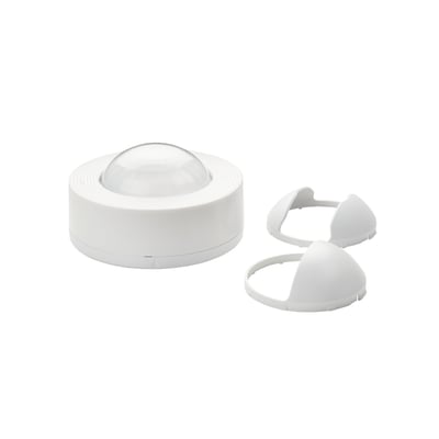 SG Armaturen Connect Wireless Motion Sensor OCC-ZPG med IP65-klassificering, hvid, vist med tilbehørsdele.