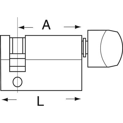 Teknisk tegning af EVVA KHZ 32 halv profilcylinder med vrider, hvor A-målet på 32 mm er markeret.