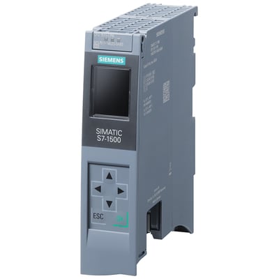 Siemens SIPLUS S7-1500 CPU 1511-1 PN, en grå industriel kontrolenhed med display og betjeningsknapper, isoleret på hvid baggrund.