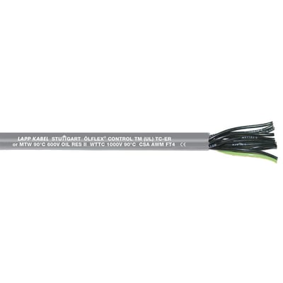 Lapp Olflex Control TM 4G16 6/4C kabel med grå yderkappe og enden afskåret til at vise de farvede ledere, inklusive sort, gul og grøn.
