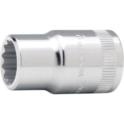Bahco 15mm tolvkanttop med 1/2 drev, vist fra siden med detaljeret rulletering og glansfuld polering.