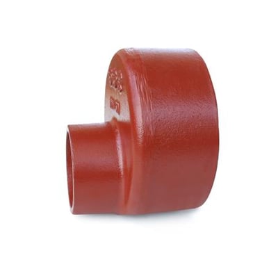 Preis & Co SML reduktionsrør i mørkerød farve med dimensionerne 100x80mm, set fra siden på hvid baggrund.