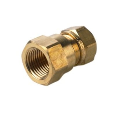 VSH kompressions overgang i messing med 1/4" gevind og 10 mm muffe, ideel til vand- og gasinstallationer.