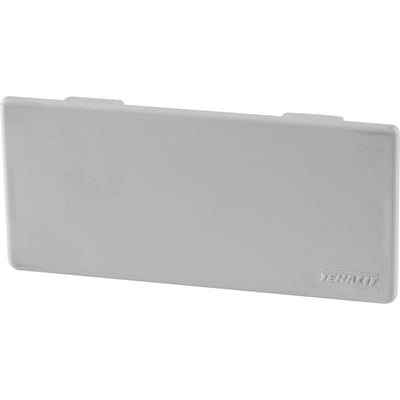 Perlehvidt plast endestykke til Hager LFH40060/61 kabelkanal, 40x60mm, vist i en vinkel med et svagt logo.