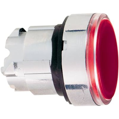 Schneider Electric Harmony Style 4 lampetrykhoved i rød, med en kromdetalje og tilslutningsmekanisme.