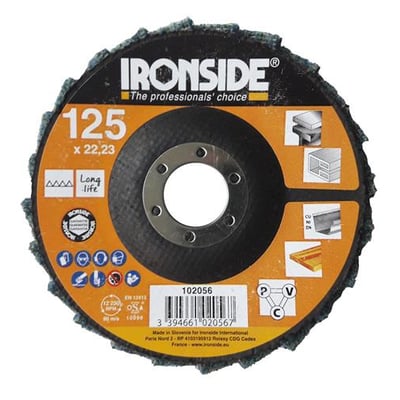 Ironside fin polerrondel på 125 x 22 mm set forfra med synligt centerhul og produktetiket.