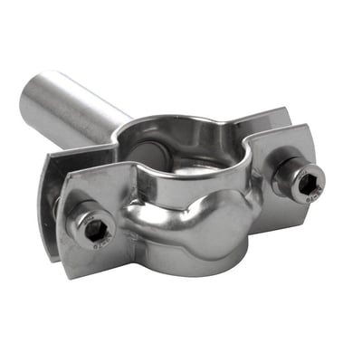 Rørholder i rustfrit stål AISI 304 med kort svejseskaft til 51 mm rør, vist på hvid baggrund.