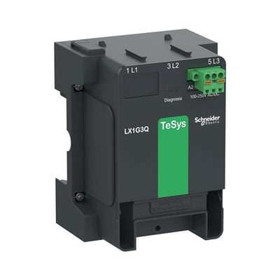 Schneider Electric TeSys kontrolmodul LX1G3Q til 3-polet kontaktor, 48-130V AC/DC, med grøn mærkat og klemrække.
