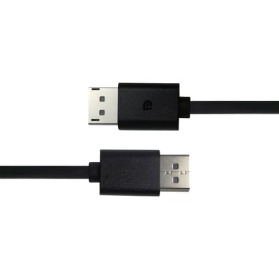 Sort Deltaco DisplayPort-kabel på 3 meter med DP 1.4 og 8K-understøttelse, vist med begge stik.