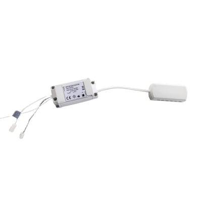 Loevschall Single-White Wi-Fi controller til lys, 80-100W, 12-24V DC, med tilslutningsledninger og en lille hvid senderboks.