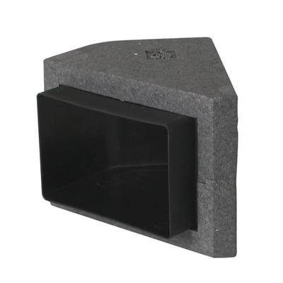 Duka Therm 45 graders bøjning, 15x15 cm, med 20 mm Neopor® isolering og sort HIPS indvendigt rør, vist fra en anden vinkel.