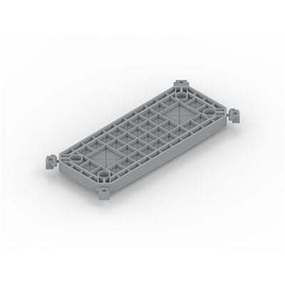 En grå Cubic universal flange med et ternet mønster på undersiden og fire klik-beslag til montering.