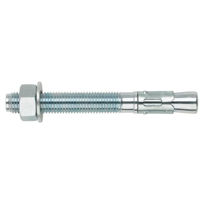 M16x145/23 index betonanker i FZB-legering med møtrik og skive monteret, klar til gennemstiksmontage.