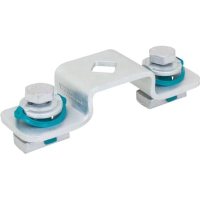 Walraven Rapidstrut overfald BUP 41x21, et galvaniseret metalbeslag med to formonterede M10 skruer og blå pakninger.