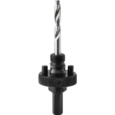 Thürmer A12-holder til hulsave med 10 mm skaft, vist lodret med sort riflet krave og spiralbor.