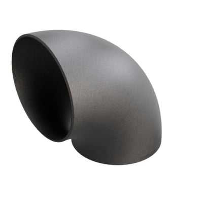 Indura 90 graders bøjning i P265GH stål, 219,1 x 4,5 mm, med radius 203 mm, vist isoleret på hvid baggrund.