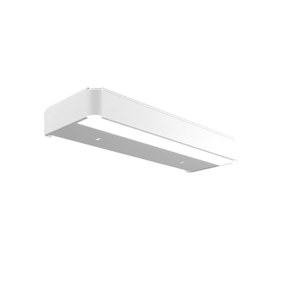 Svedbergs LED-belysning til skab i mathvid, 60 x 7 x 20 cm, set skråt nedefra med den lange lysflade synlig.
