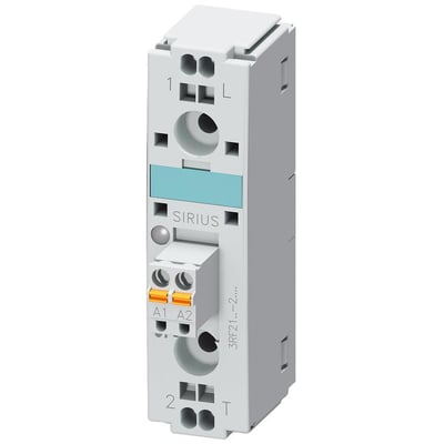 Siemens SIRIUS 3RF21 solid-state relæ til 1-faset drift, 20A, med fjederklemmer og mærkning A1 og A2.
