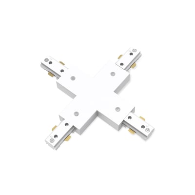 Hvidt Philips EasyLink X-stik set skråt ovenfra, med fire tilslutninger til lysskinner i et kryds.