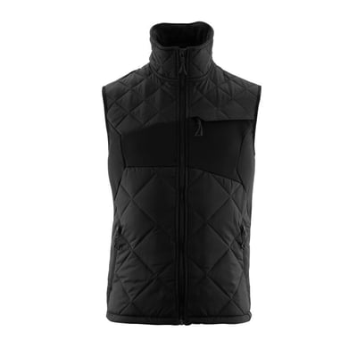 Sort Mascot vintervest 18065 med lynlås lukket, viser brystlomme og sidelommer med lynlås.