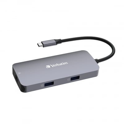 Verbatim USB-C Pro Multiport Hub, set fra siden, fremviser dens USB-A porte til tilslutning af enheder.
