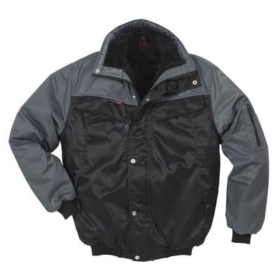 Kansas Icon pilotjakke i sort og grå, størrelse L, med pile-for og praktiske lynlåslommer.