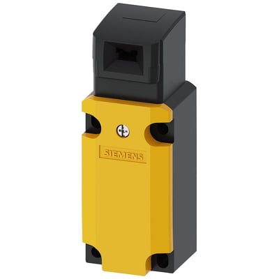 Siemens sikkerhedsendestop med separat aktuator, metalhus og gul front. Produktet er IP66/67 klassificeret.
